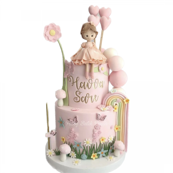 birthday cake for girls doll rainbow balloon flower 2 tier pink